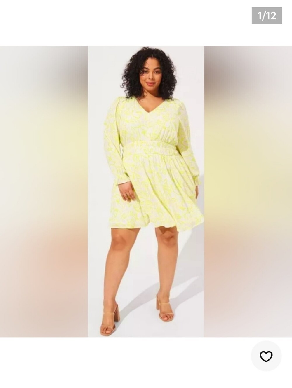 Torrid V-Neck Long Sleeve Floral Mini Dress in Lime Yellow